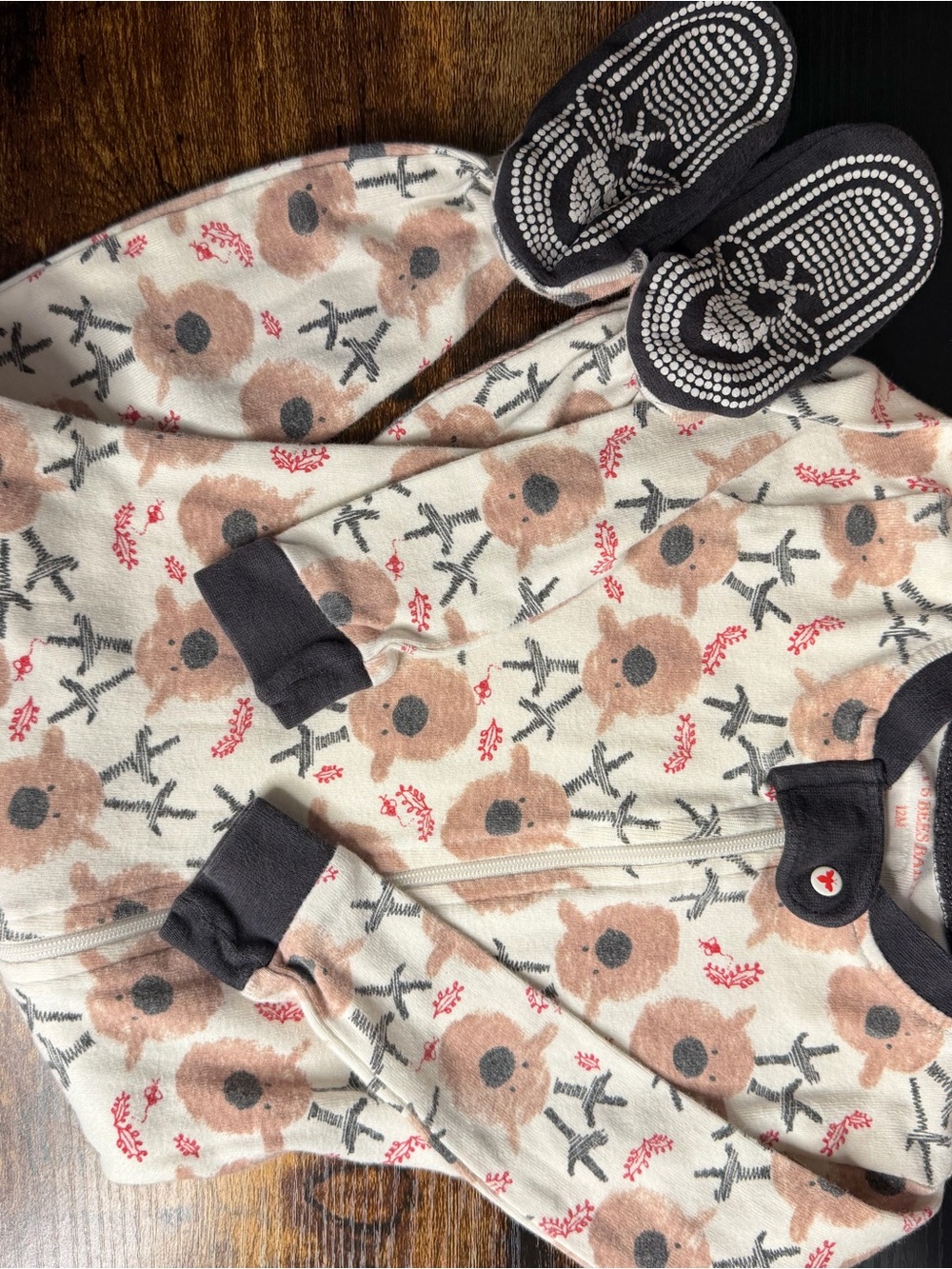 Burt's Bees Baby Cream Floral Bear Footie with Brown and Gray Accents